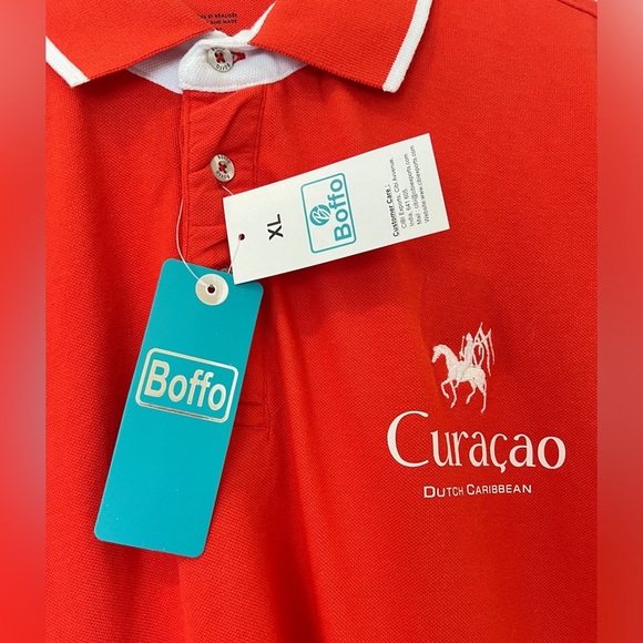 Boffo Orange/White Polo Shirt for Men Curacao Dutch Caribbean. - Picture 3 of 6